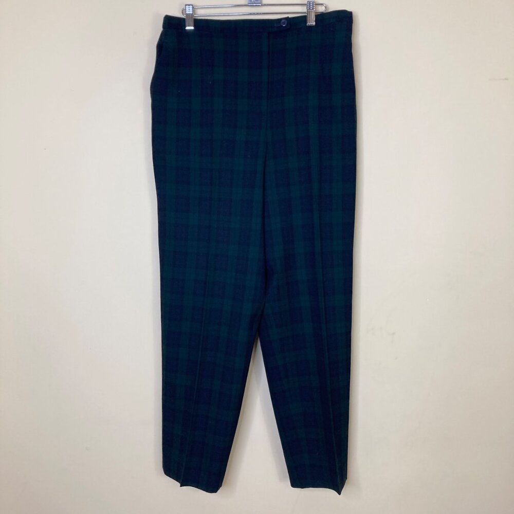 Vintage Pendleton Green Navy Plaid High-Waisted Wool Blend Pants 14 Flaw No tag
